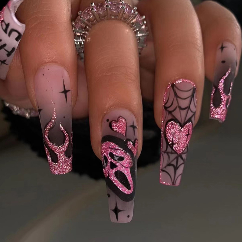 Nail Art Gliter - 24 pz. Unghie Finte Glitterate Rosa