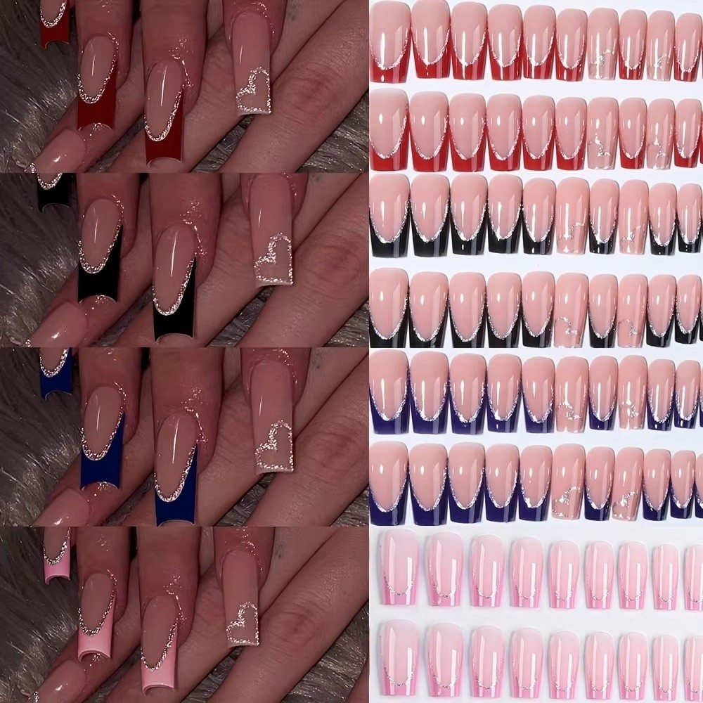 Nail Art Gliter - 96 pezzi/scatola Unghie Finte Quadrate con