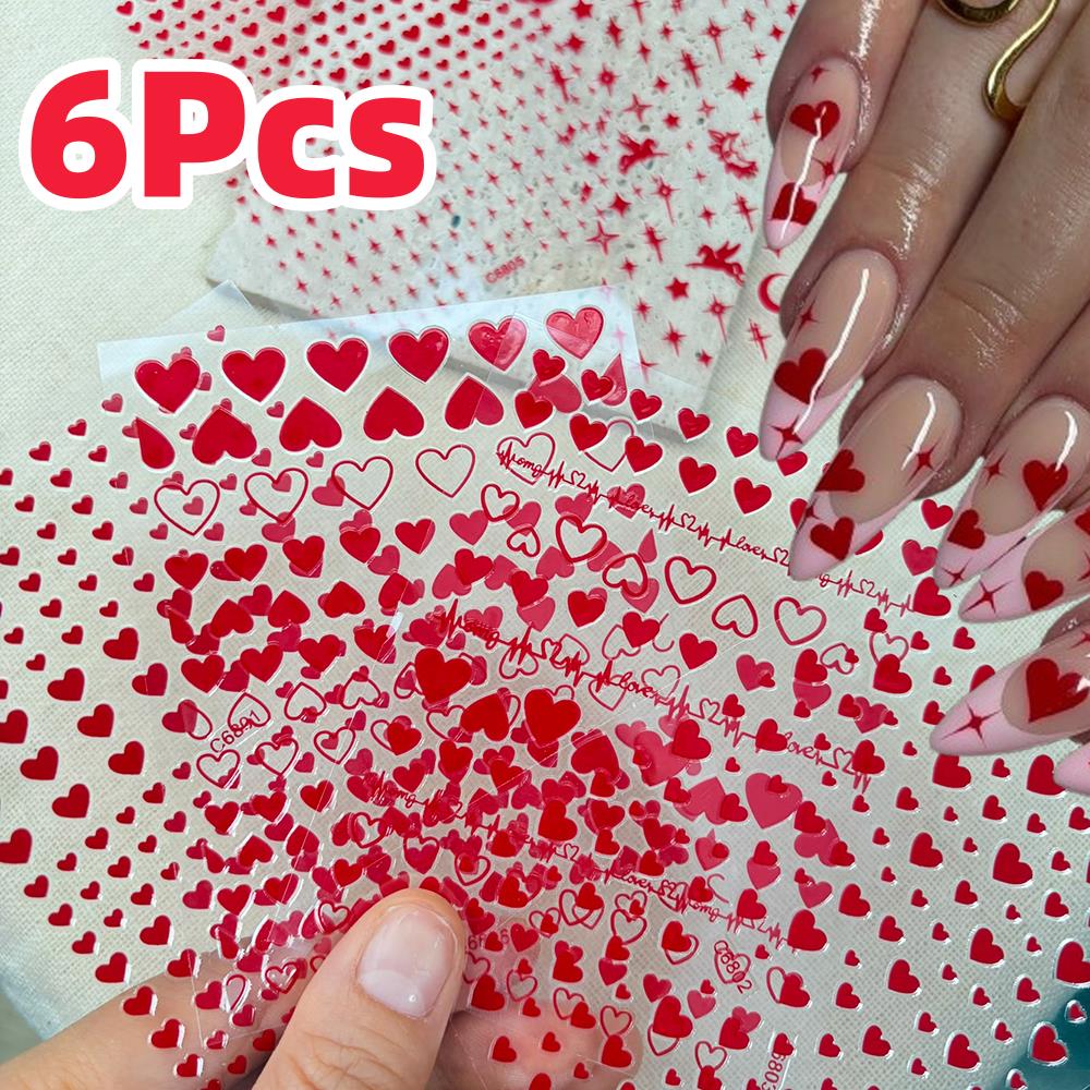 Nail Art Valentines Day - 6 pz/set Rosso Amore-Cuore San Valentino