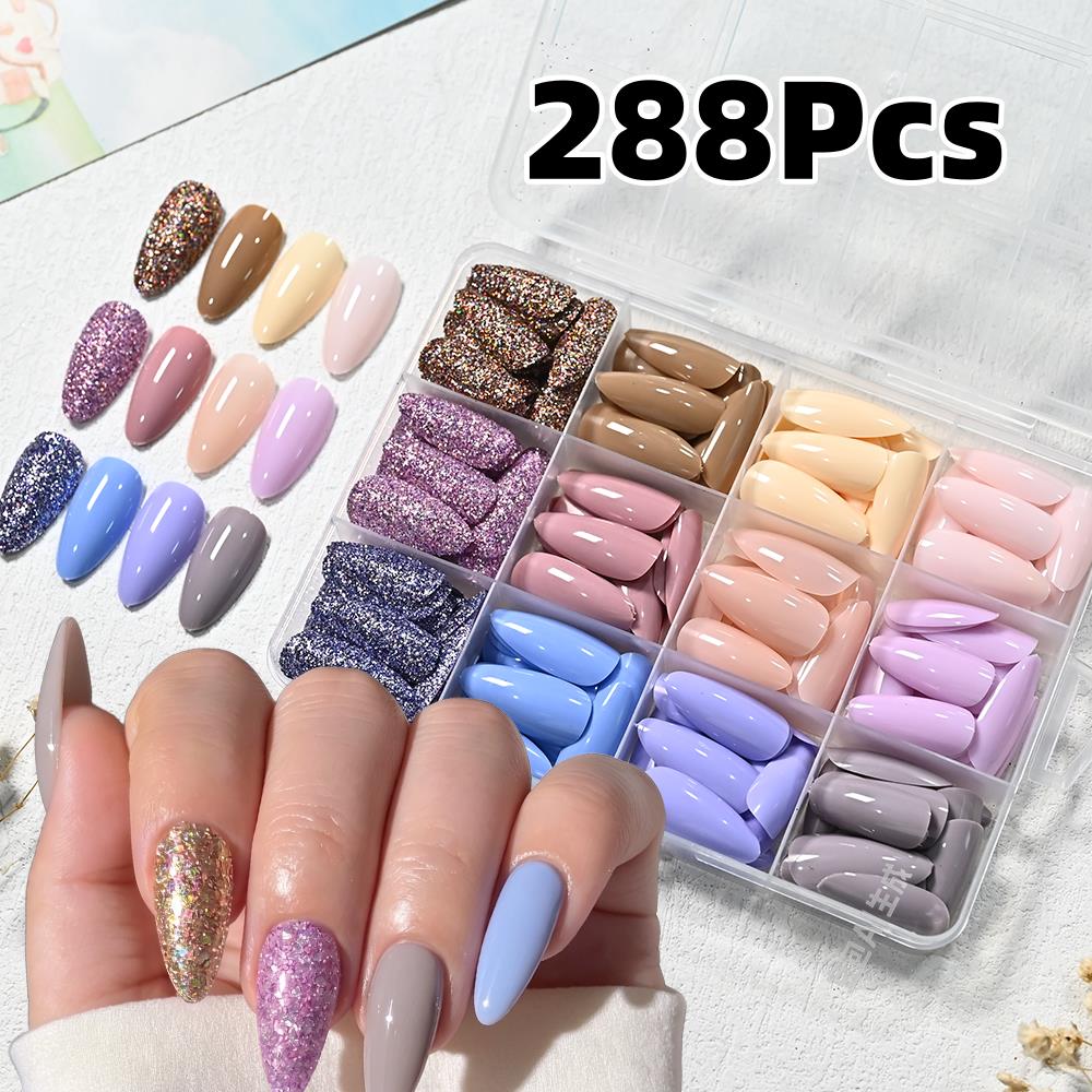 Nail Art Gliter - 288 Pezzi Unghie Finte Lucide a