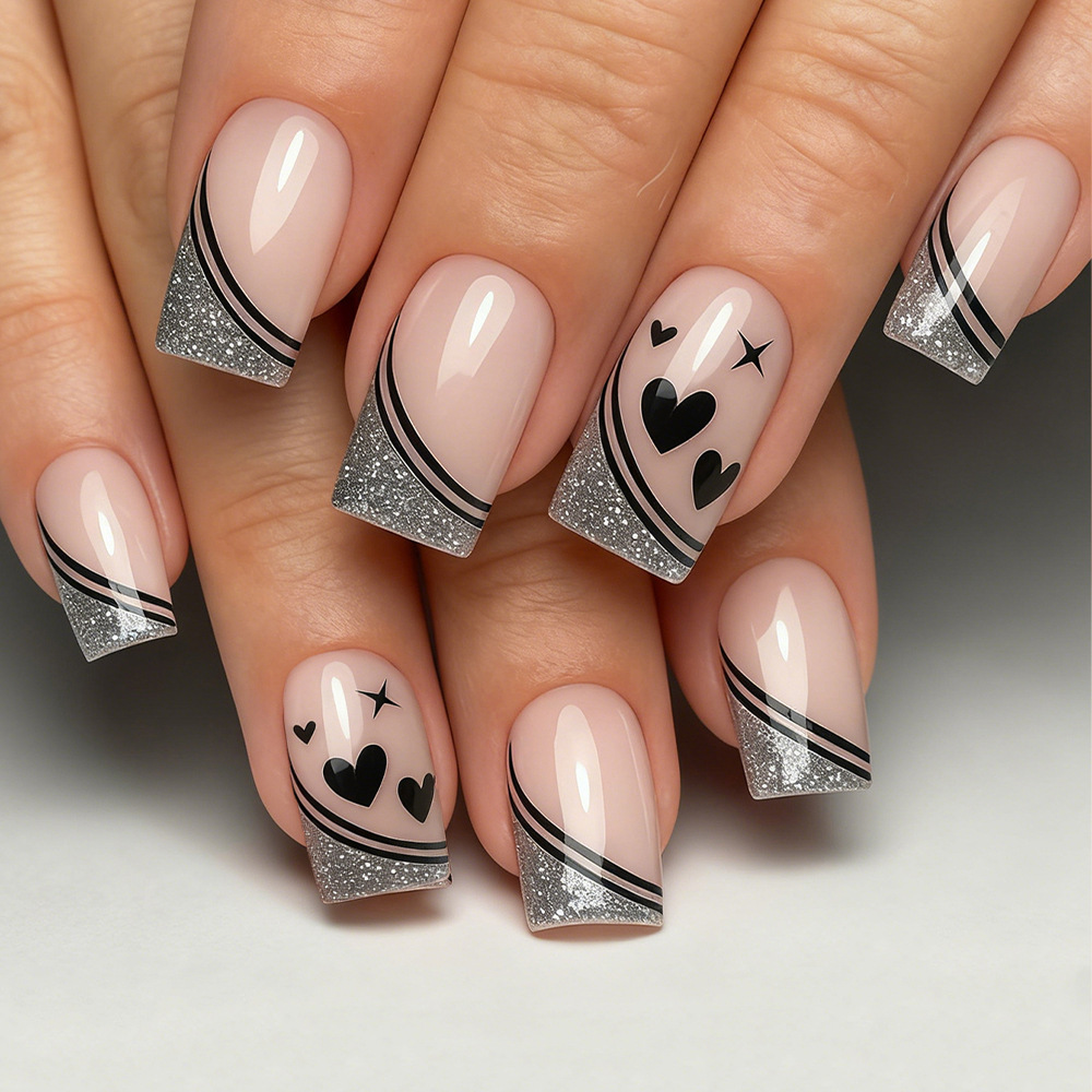 Nail Art Gliter - Unghie finte quadrate corte per donne