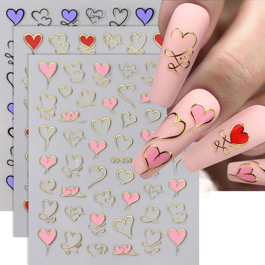 3 pz Y2K Oro Onda Linea Cuore  - Nail Art Valentines Day recensione e prezzo